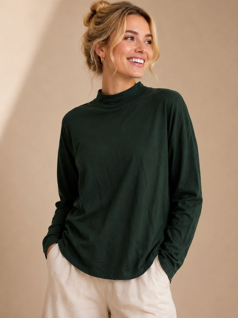 Zella Dark Green Long Sleeve Oversized Top Women's Soft Casual Athleisure